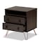 Baxton Studio Glover Modern Dark Brown Finished Wood and Rose Gold-Tone Finished Metal 2-Drawer Nightstand 179-11220-Zoro - alternate 3
